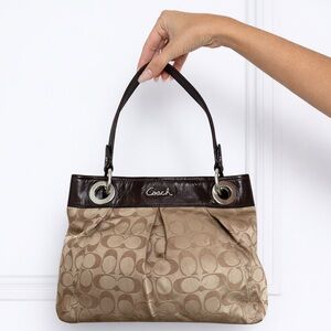 Coach Monogram Purse Classic CC Logo Luxury Designer Hand Bag Neutral Brown Tan